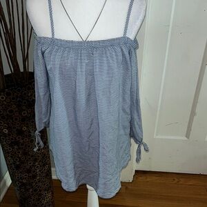 Striped Off-Shoulder Blouse - Blue